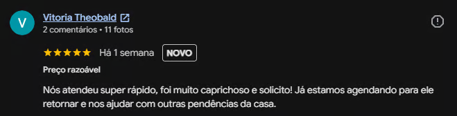 Avaliação 5 estrelas de Vitoria Theobald no Google