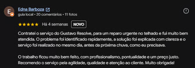 Avaliação 5 estrelas de Edna Barboza no Google